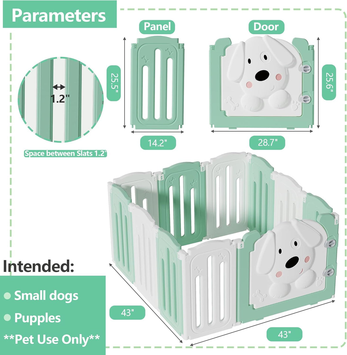 Foldable Dog Play Pen Indoors, Non-Slip Sturdy Puppy Playpen with Door, 25.5" H 10-Panel Adjustable