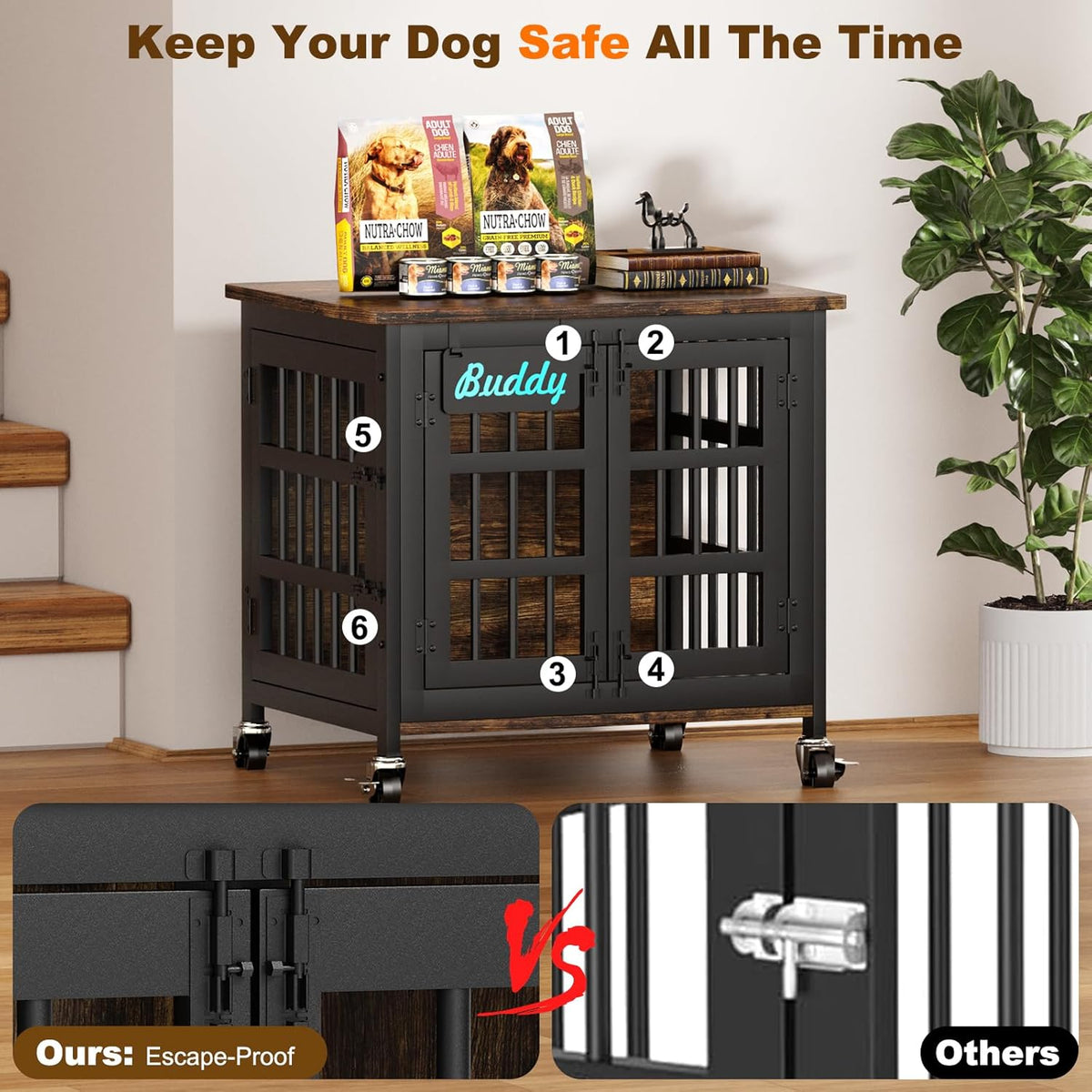 EasyCom Heavy Duty Dog Kennel Indoor with Name Tag, 27" Dog Crate Furniture for Small Dogs