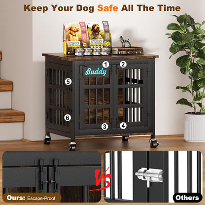 EasyCom Heavy Duty Dog Kennel Indoor with Name Tag, 27" Dog Crate Furniture for Small Dogs