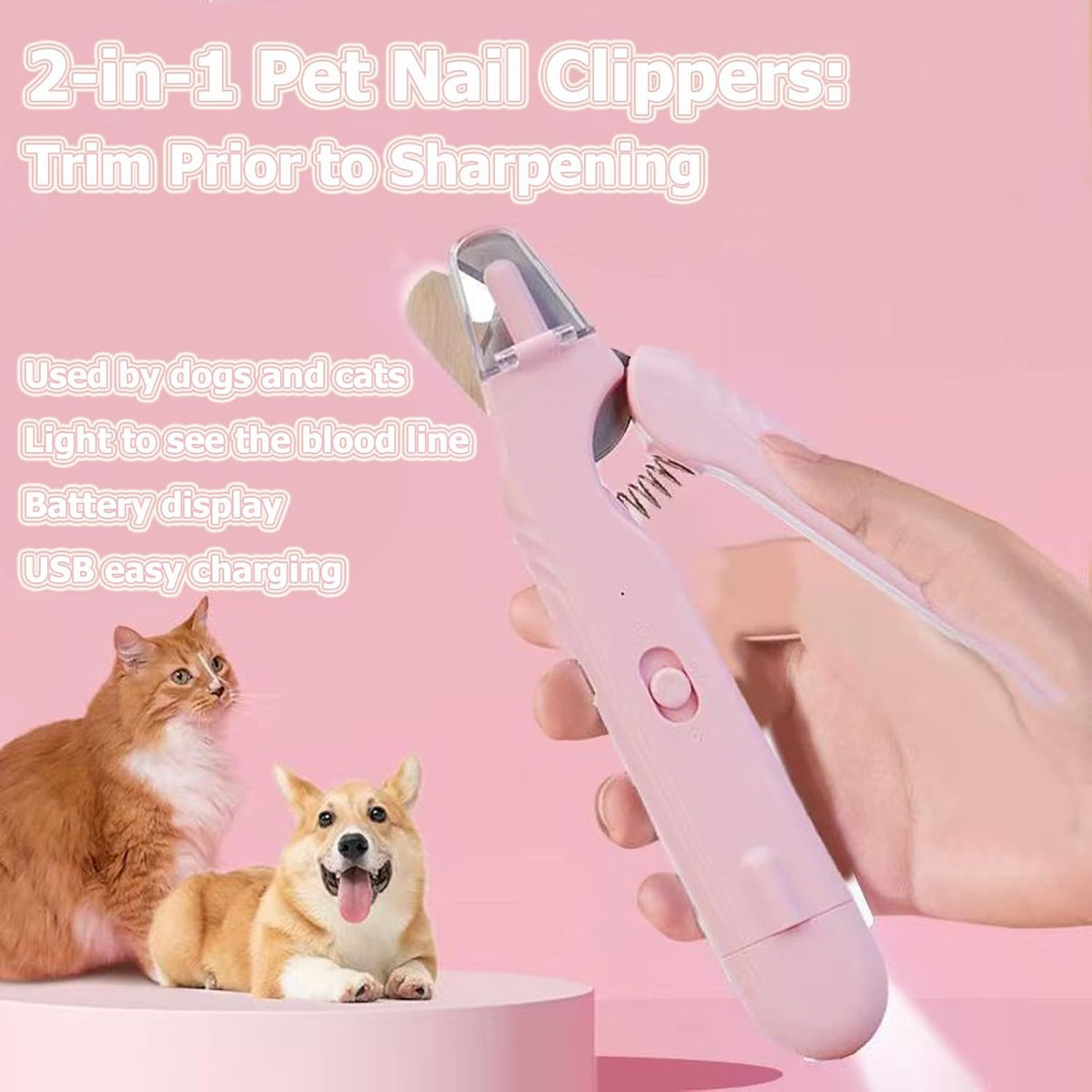 2 In 1 Pet Nail Clipper and Grinder, Professional Electric Rechargeable Pet Nail Fast Trimmer