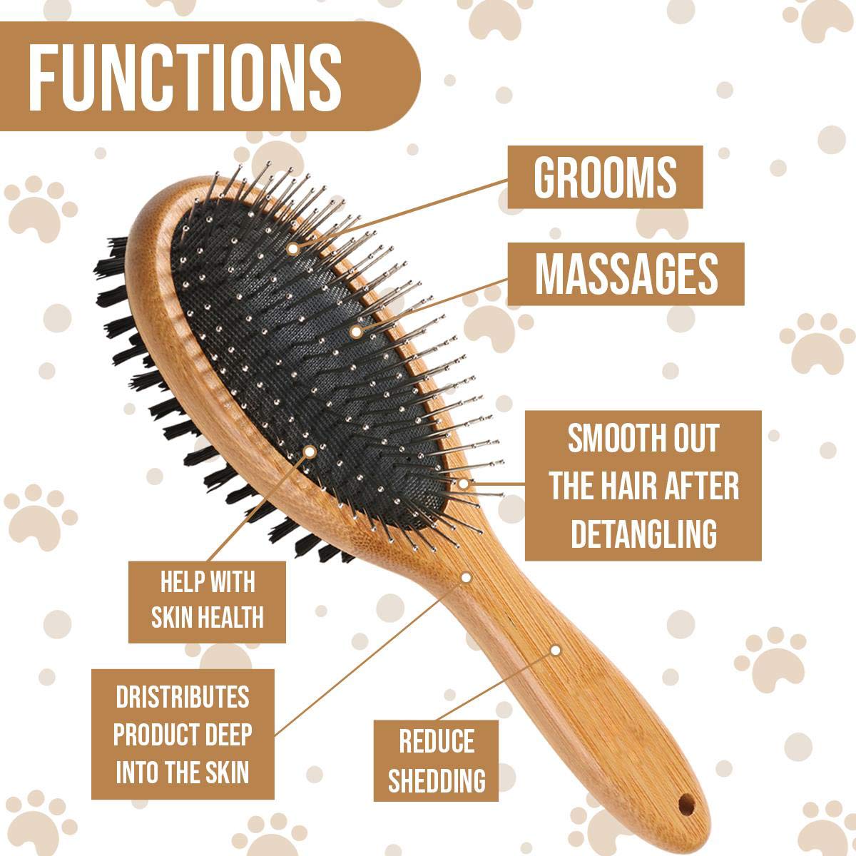 KylePet Dog Brush, Double Sided Pet Slicker Brush with Bamboo Handle for Dogs and Cats Long Hair