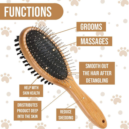 KylePet Dog Brush, Double Sided Pet Slicker Brush with Bamboo Handle for Dogs and Cats Long Hair