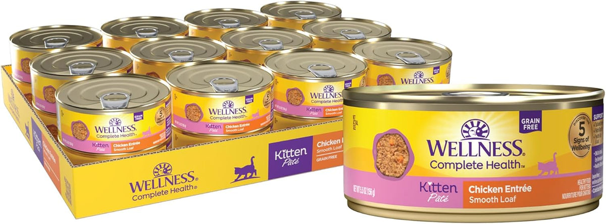Wellness Complete Health Pate Kitten Wet Cat Food, Natural, Protein-Rich, Grain Free, 5.5 Ounce, 24