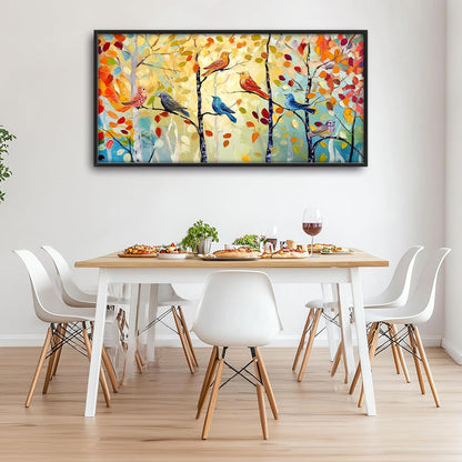 Extra Large Framed Abstract Bird Forest Wall Art,Colorful Birds Birch Tree Wall Decor Pictures for