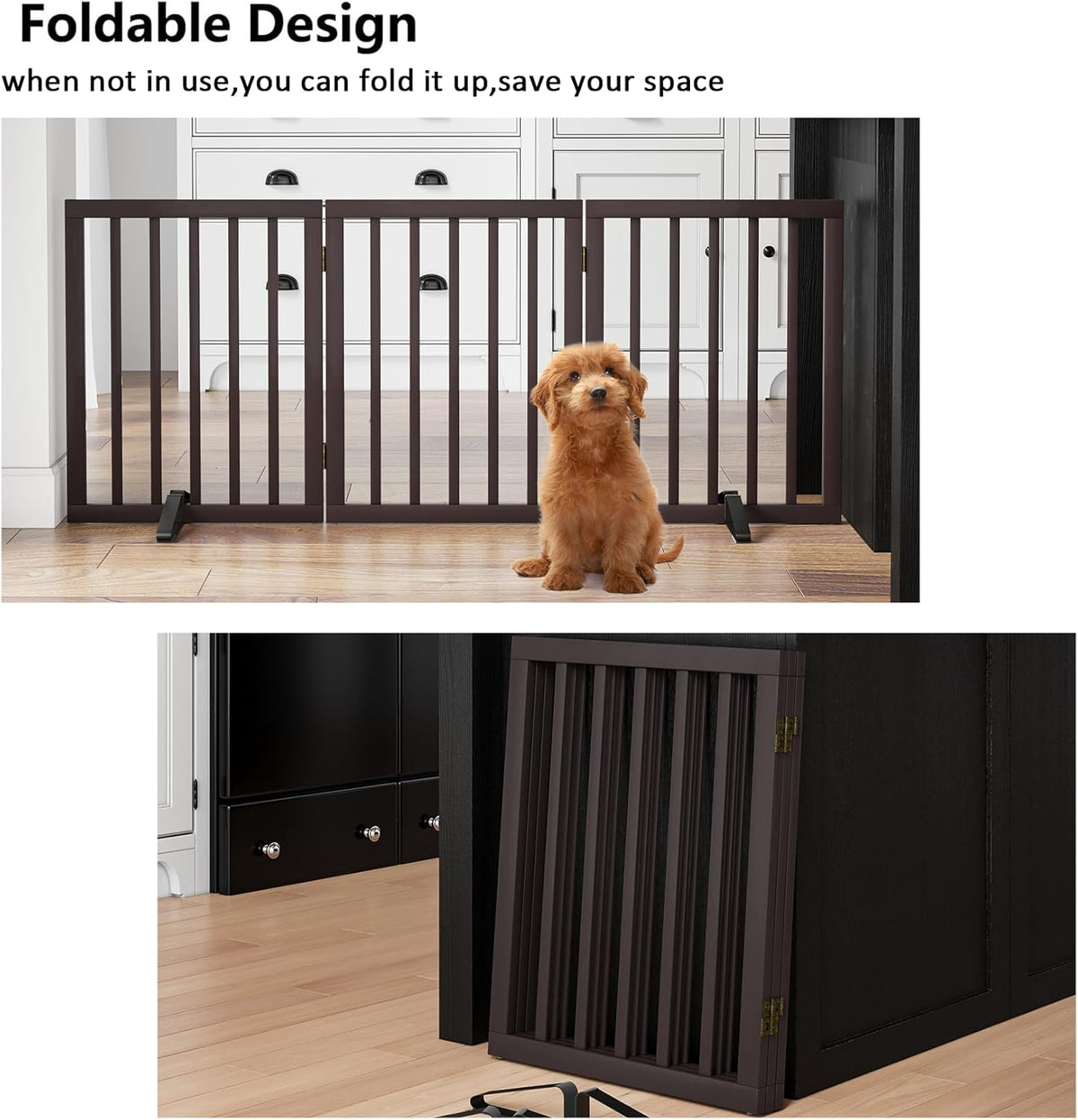 Dog Gates for Doorways Stair House Freestanding Pet Gates for Dogs Wooden Dog Gate with Support