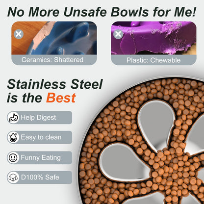 Slow Feeder Dog Bowls Large Breed 3Cups, Food Grade 304 Stainless Steel Dog Bowls with Non-Slip