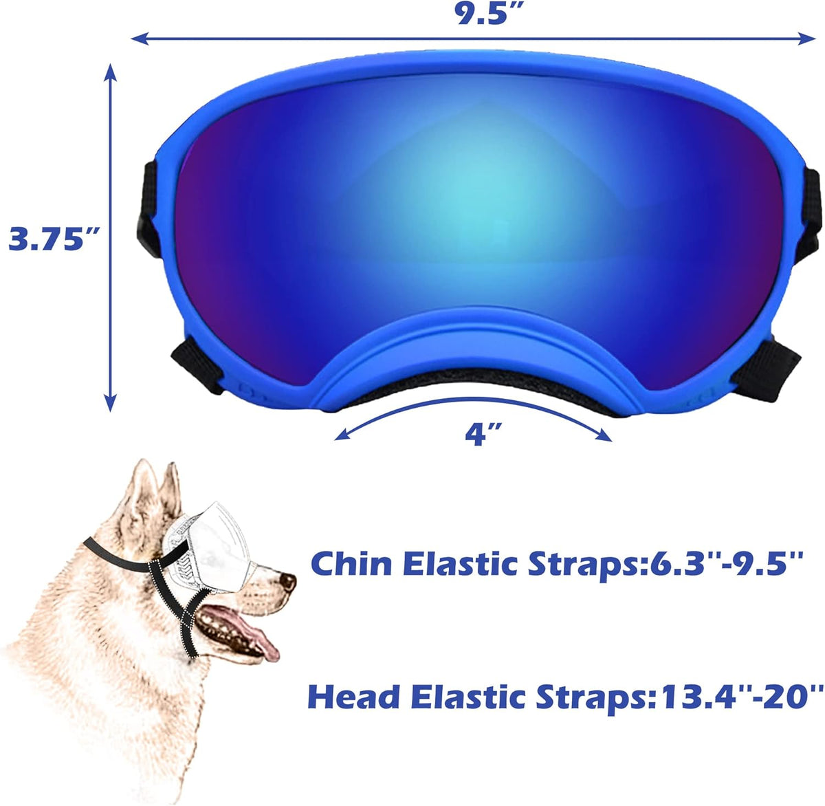 Large Dog Sunglasses with Adjustable Strap UV Protection, Winproof Dog Puppy Sunglasses, Suitable