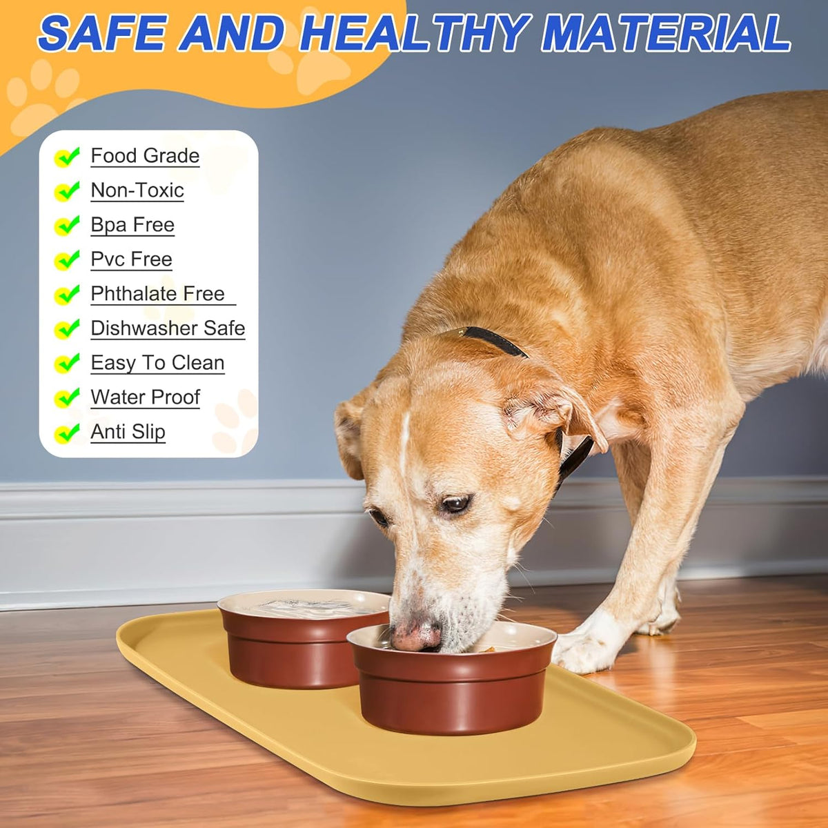 Silicone Pet Feeding Mat with Raised Edge for Food and Water, Dog Bowl Mats, Cat Bowls Placemat