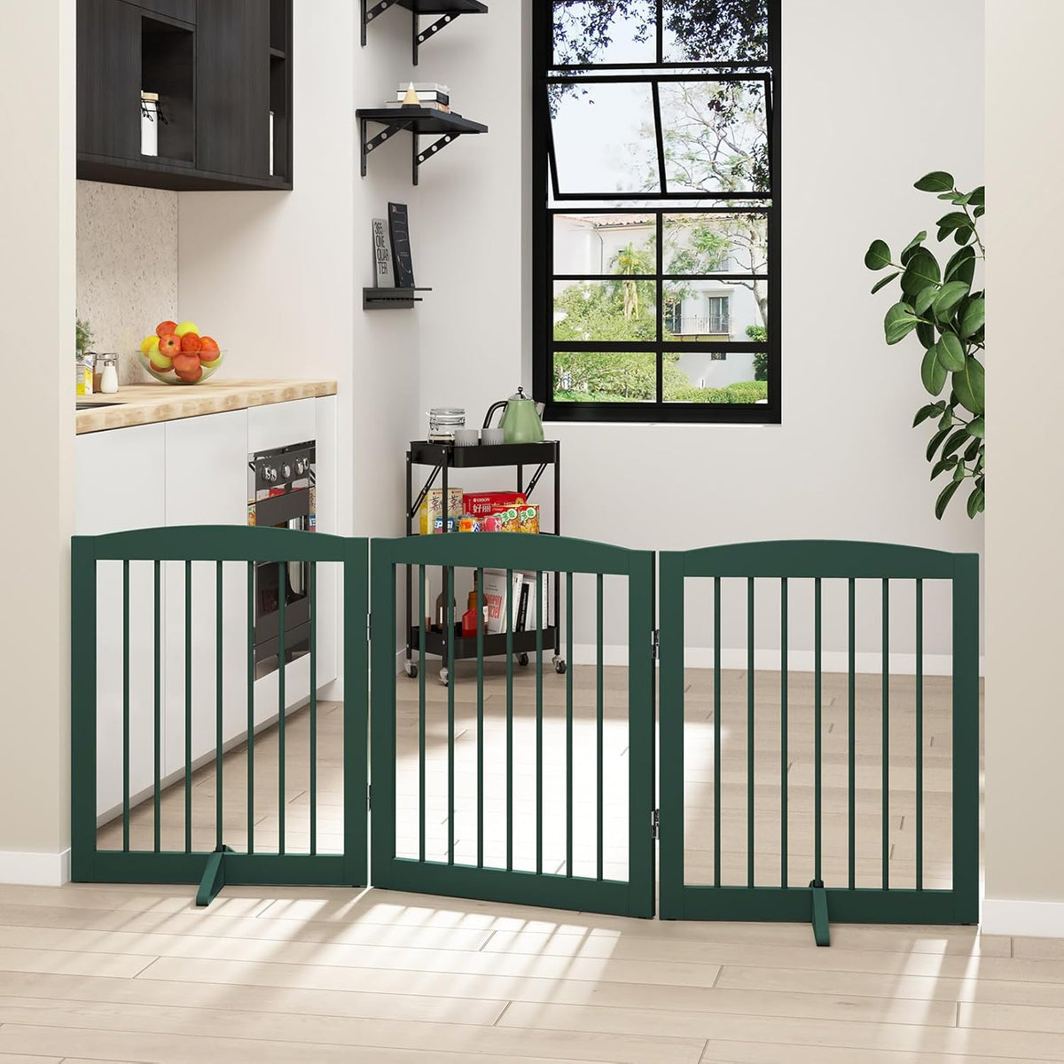 Freestanding Pet Gate for Dogs, Foldable Wooden Dog Gate for House, Indoor Dog Gate for Doorways