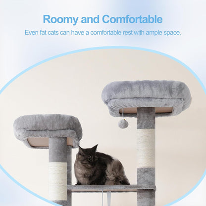 Hey-brother Tall Cat Tree Tower, Heavy Duty Scratching Posts with Large Platforms, Cozy Condos, Big