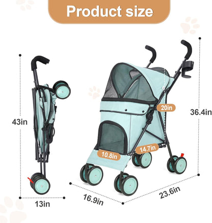 Umbrella Dog Stroller, 4 Wheels Pet Strolling, Foldable Carrier Pet Stroller for Small Dogs Cats