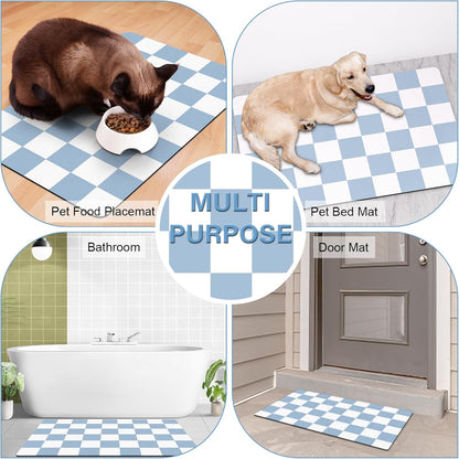 Pet Feeding Mat, 16"x 24" Absorbent Dog Food Mat, Checkered Cat Bowl Mats, Easy to Clean Pet