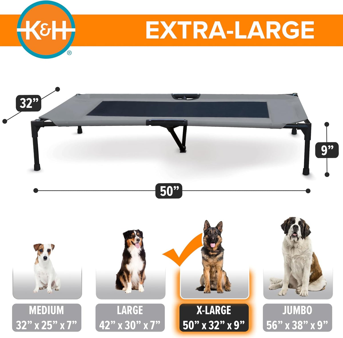 K&H Pet Products Outdoor Elevated Dog Cot, Breathable Cooling Elevated Cot Hammock Pet Bed for XL