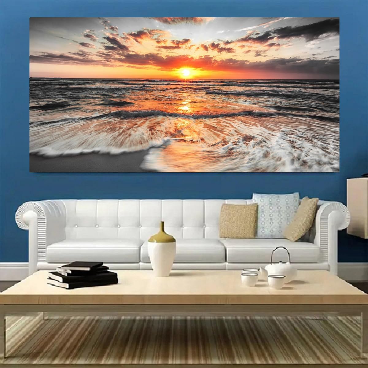 Yxbhhym-Large Pictures for Living Room Wall Decor Beach Wall Art Black and White Ocean Room Decor