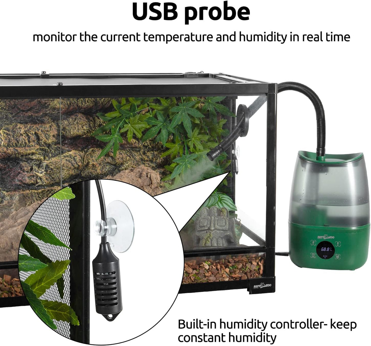 REPTIZOO Reptile Humidifier Fogger, 4L Large Reptile Fogger with Humidity Control, Terrarium