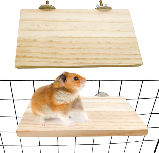 Hamster Wooden Ledge Platform 2Pcs Small Animals Natural Wood Stand Platform Chew Toys Cage