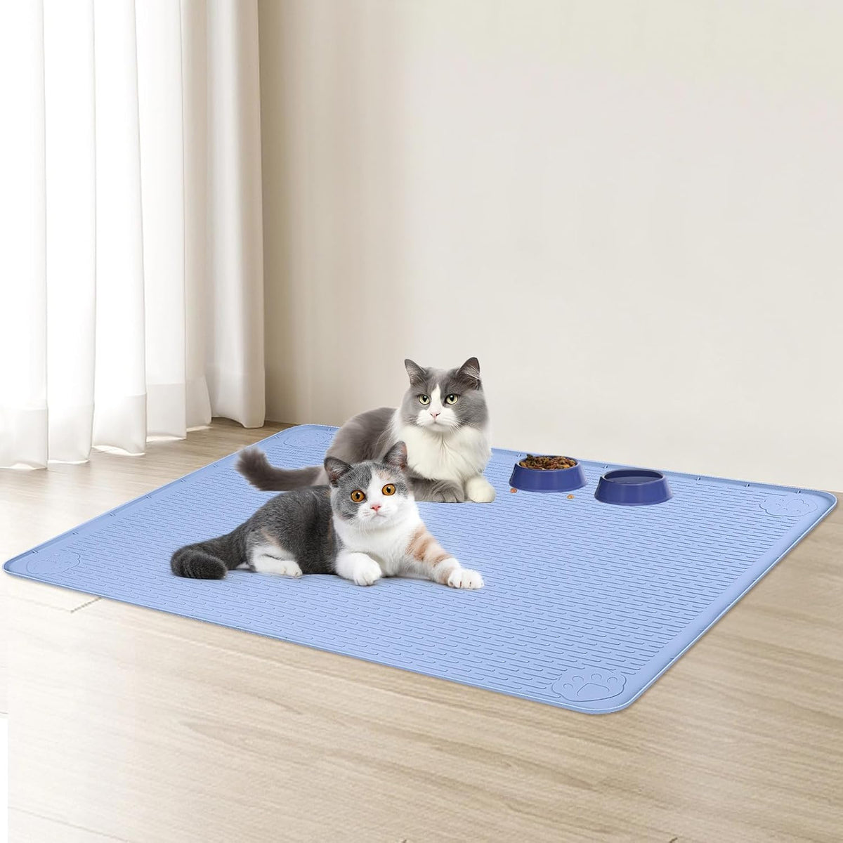 Cat Food Mat, 40" x 28" Extra Large Silicone Pet Feeding Mat with Raised Edge Pet Placemat for Food