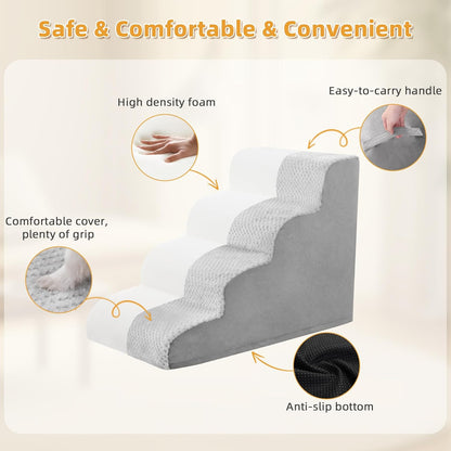 MIHIKK Dog Stairs Ramp, Curved 4-Step Dog Steps for Small Dogs and Cats, Pet Stairs for High Beds