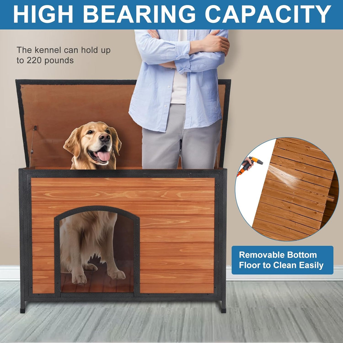 Dog House Outdoor Weatherproof 43.3" L Chew Proof Dog Kennel for Small Medium Large Dogs with