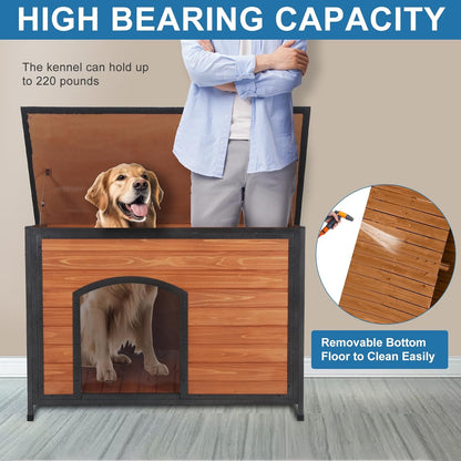Dog House Outdoor Weatherproof 43.3" L Chew Proof Dog Kennel for Small Medium Large Dogs with