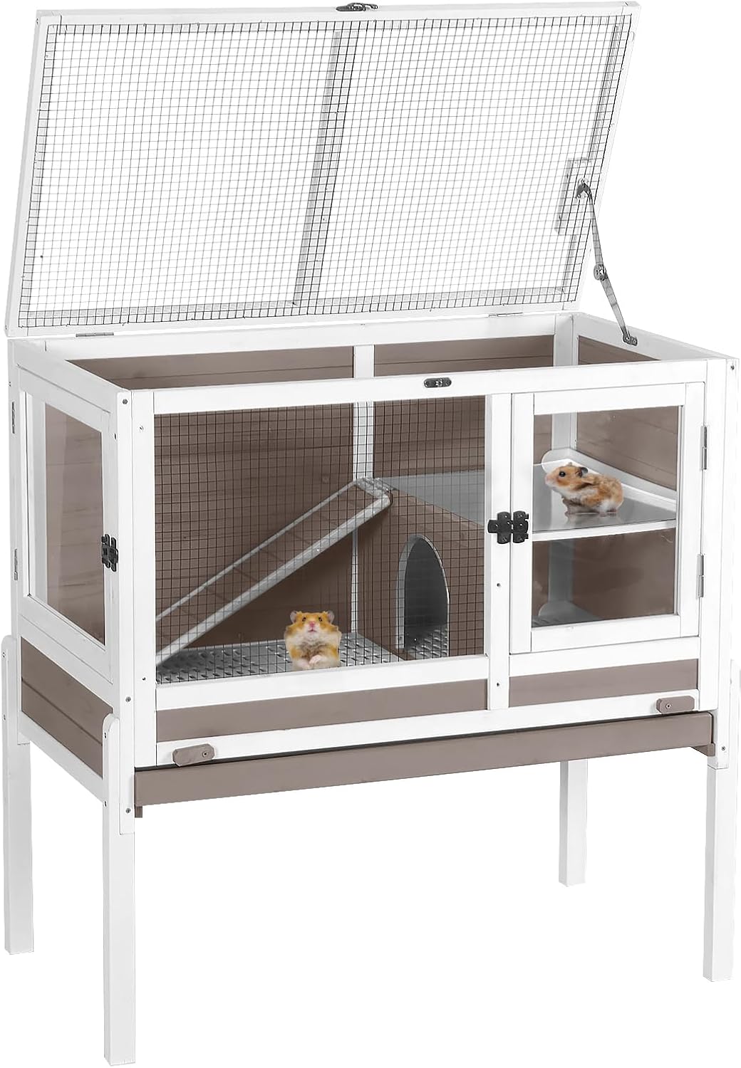 Aivituvin Wooden Guinea Pig Cages Indoor with Removable Stand, Anti Chewing Rabbit Hutch with Ramp