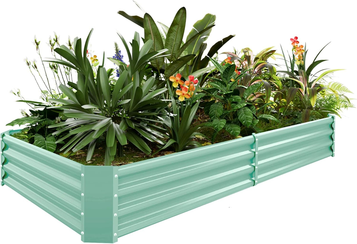 Land Guard 8×4×1ft Galvanized Metal Raised Garden Bed, Metal Planter Kit Box Outdoor for