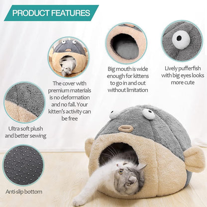 Cat Beds for Indoor Cats - Cat Bed Cave with Removable Washable Cushioned Pillow, Soft Plush