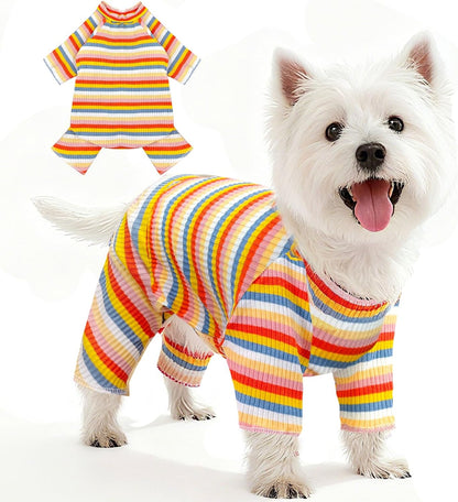 BAEJMJK Striped Dog Pajamas Stretchy Cute Four-Legged Boy Girl Dog Clothes with Sleeves Comfortable