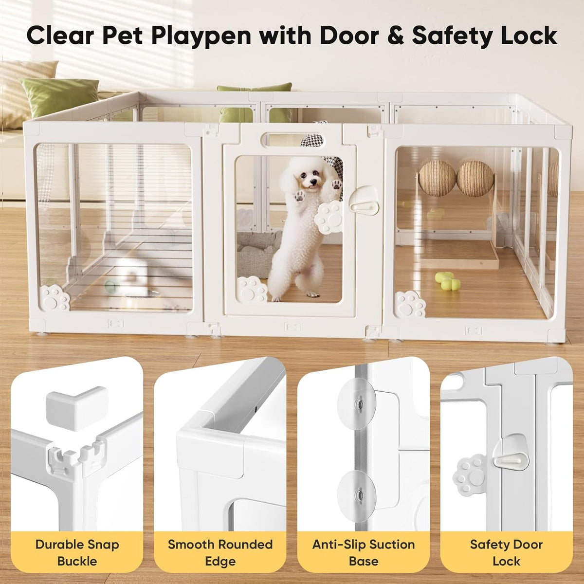 Acrylic Clear Dog Play Pen Indoors, Puppy Playpen with Door for Small Dogs Puppies, Transparent