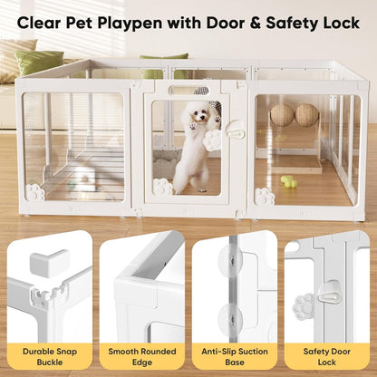 Acrylic Clear Dog Play Pen Indoors, Puppy Playpen with Door for Small Dogs Puppies, Transparent