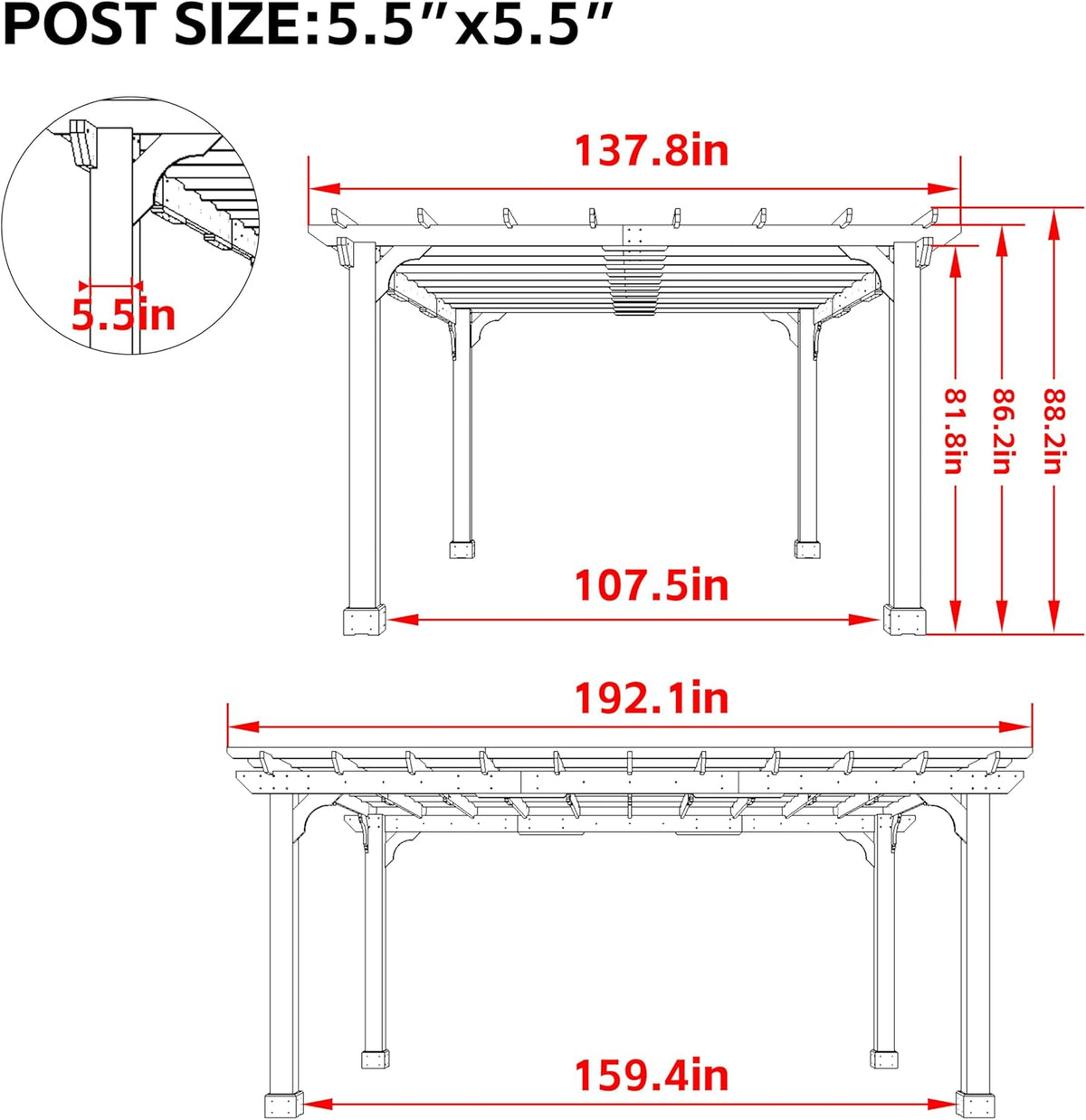 MUPATER 12x16 FT All Cedar Wood Wooden Pergola, Pergola Kit with Stakes, Quality Wood Supported