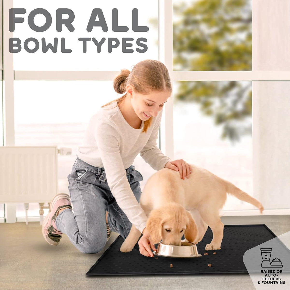 Dog Food Mat - 28x18 Raised Edges Dogs Mat for Food and Water Prevent Spill, Waterproof Cat Food