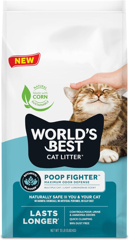WORLD'S BEST CAT LITTER Poop Fighter Maximum Odor Defense, 15-Pounds - Natural Ingredients, Quick
