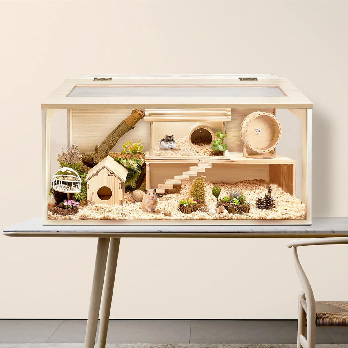 Prolee Hamster Cage Chewproof Wood, Mice and Rat Habitat Openable Top with Acrylic Sheets Solid