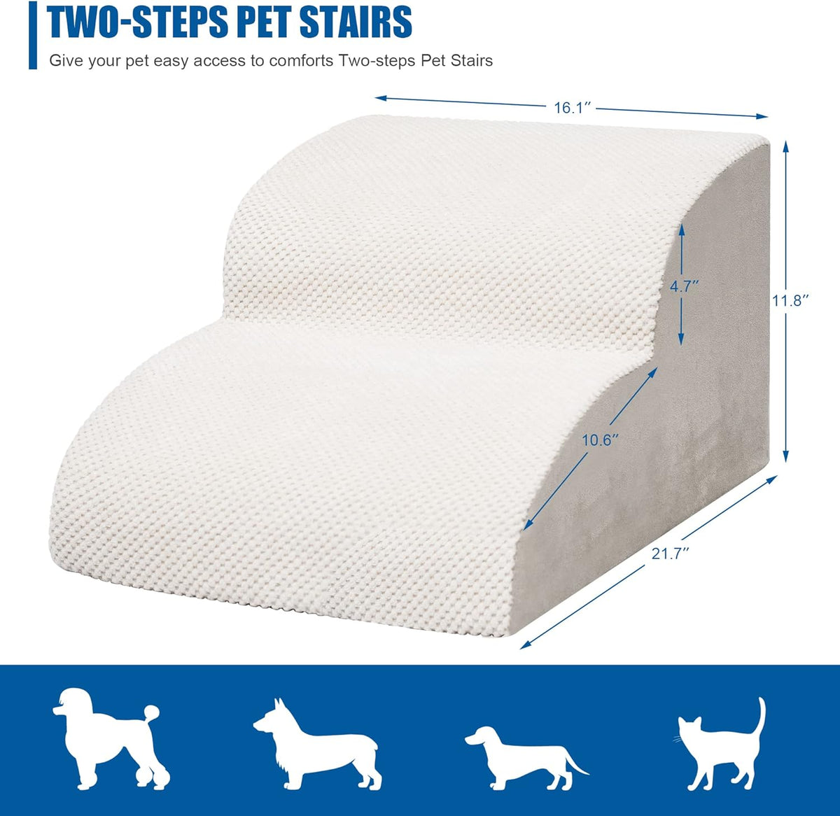Dog Stairs for Small Dogs - High Density Foam Pet Steps, Extra Wide Dog Ramp with Non-Slip Bottom
