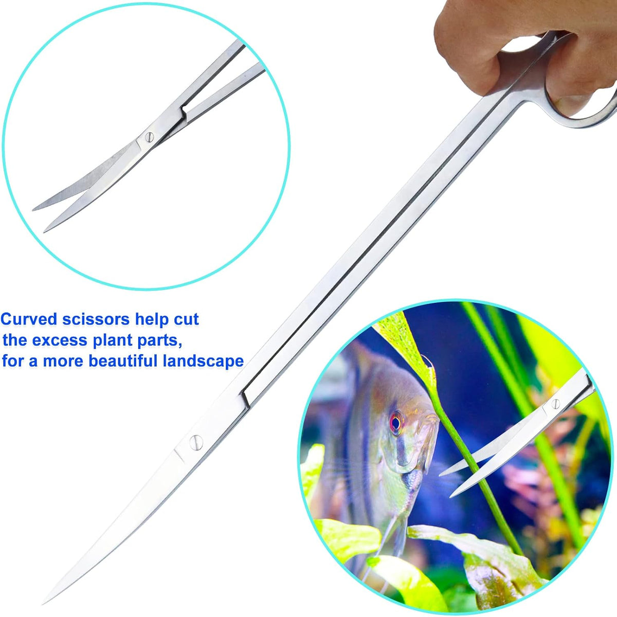 Aquarium Aquascape Tools Kit, Long 15 Inch Stainless Steel Aquatic Plants Tools, 4 in 1 Anti-Rust
