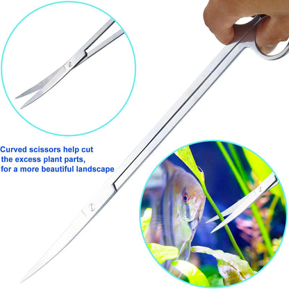 Aquarium Aquascape Tools Kit, Long 15 Inch Stainless Steel Aquatic Plants Tools, 4 in 1 Anti-Rust