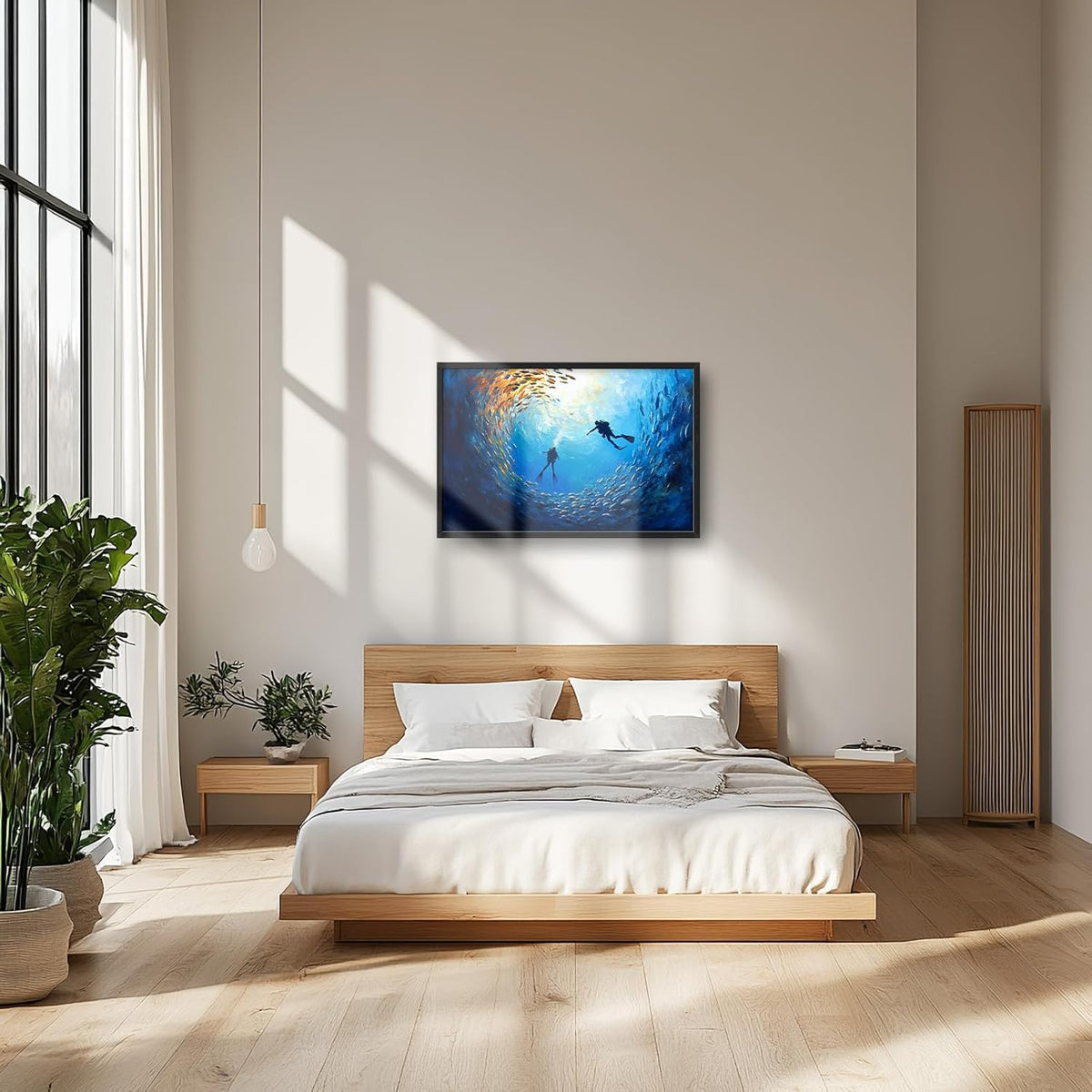 Large Ocean Diving Wall Art for Living Room, Framed Oversized Fish Wall Decor Underwater Marine