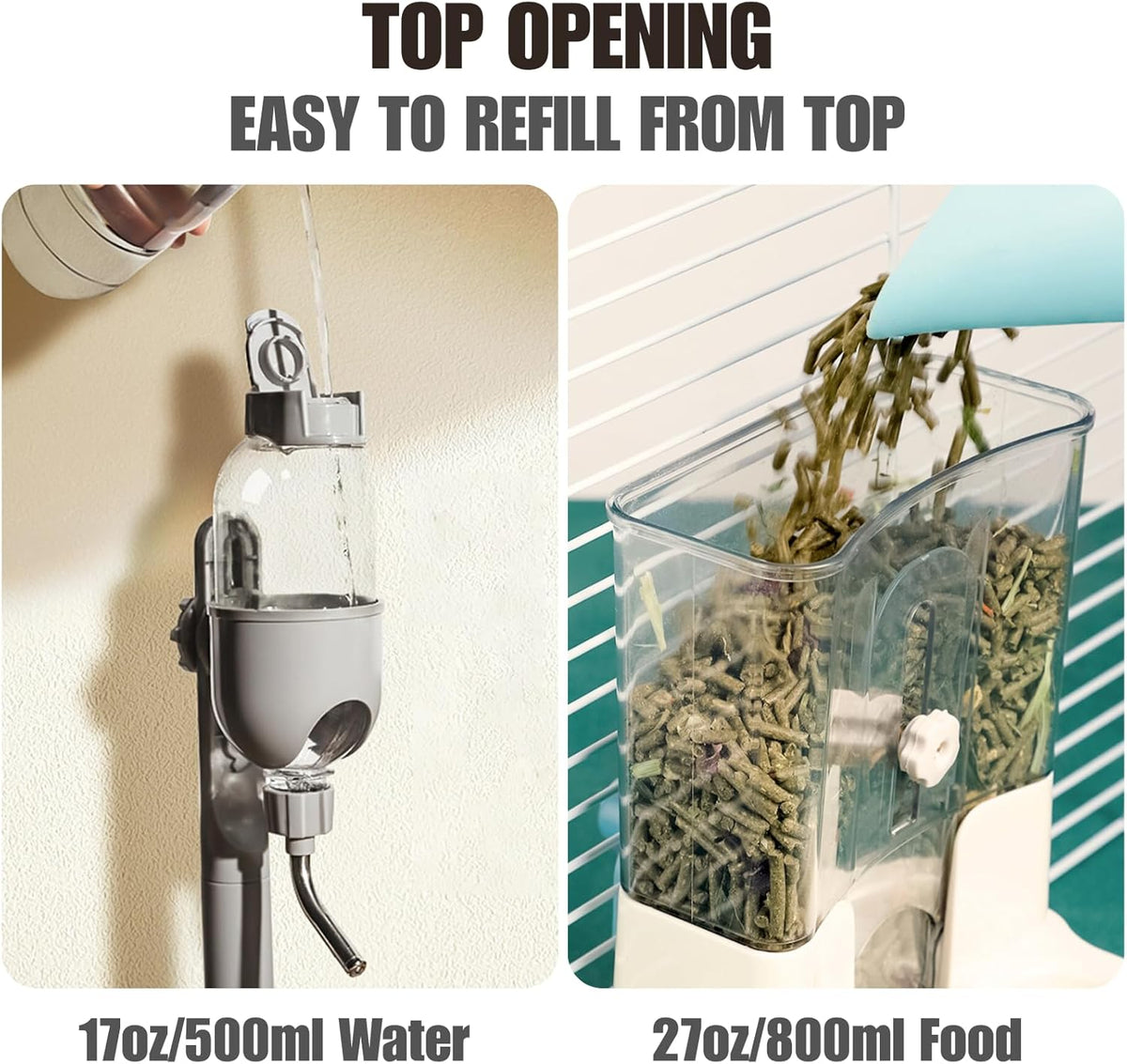 Automatic Pet Food Water Dispenser, Auto Gravity Pet Feeder Water Bottle Set for Crate Cage