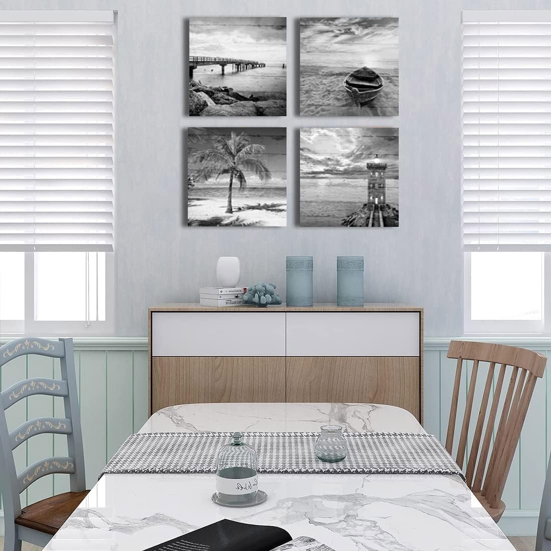 Yxbhhym- Black and White Beach Wall Art Seascape Scenery Canvas Wall Picture Print Sea Palm Poster