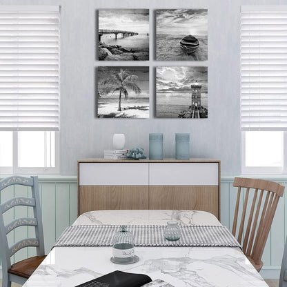 Yxbhhym- Black and White Beach Wall Art Seascape Scenery Canvas Wall Picture Print Sea Palm Poster