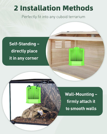 Pawfly Bearded Dragon Feeder - Escape-Proof Corner Reptile Food Box, Wall-Mounted with Suction Cups