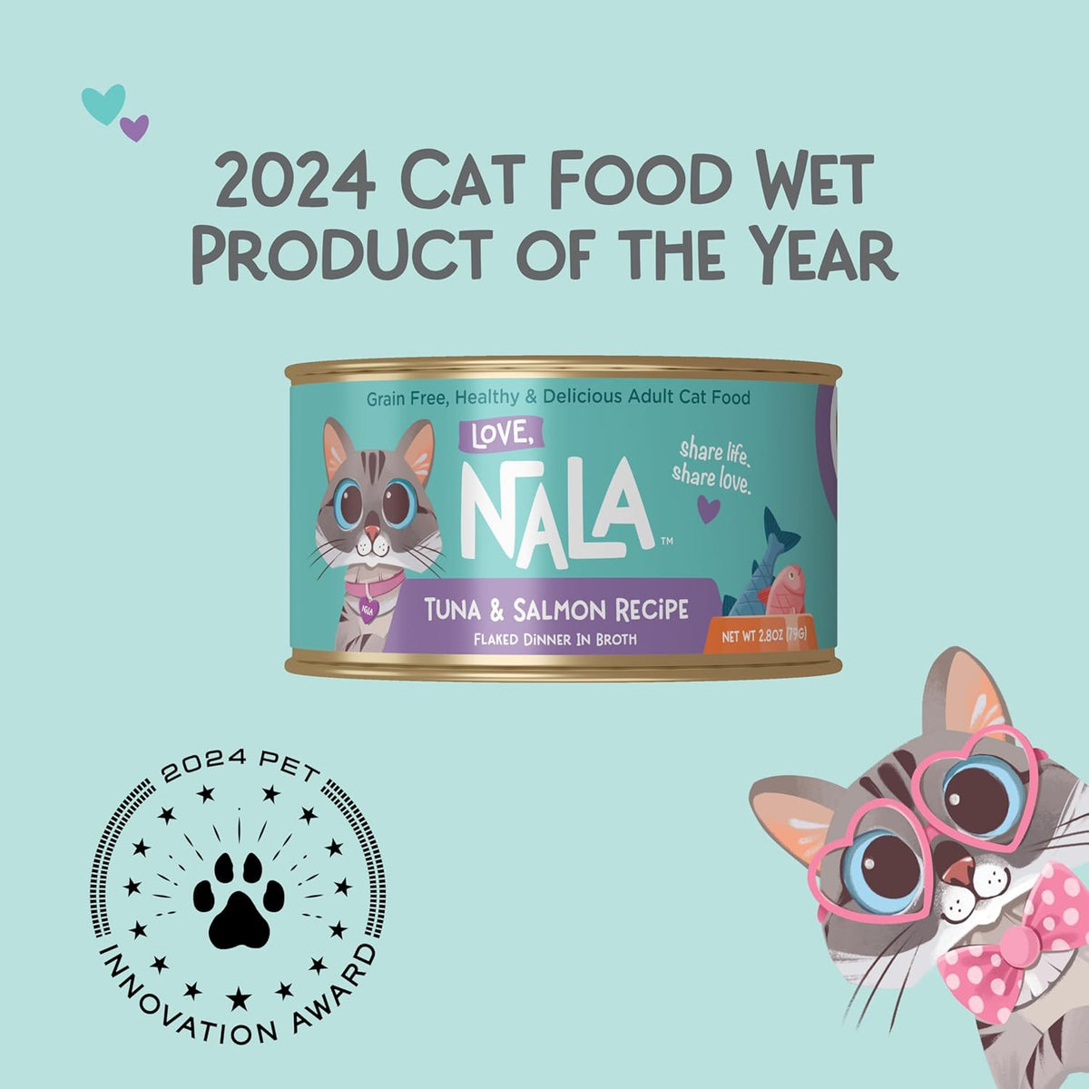 LOVE, NALA - Natural Adult Cat Wet Food - FLAKED Tuna and Salmon in Broth- Grain Free, Non-GMO