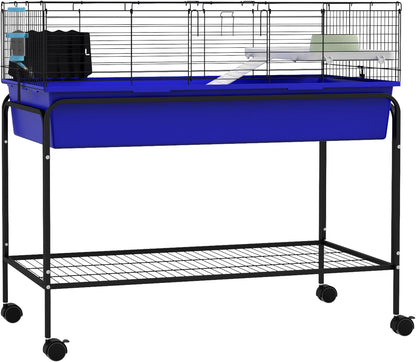 PawHut Two-Story Small Animal Cage Removable from Stand, Guinea Pig Cage with Shelf & Wheels, Pet