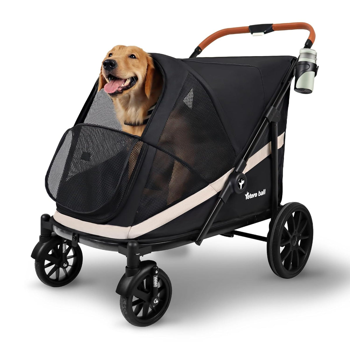 Dog Stroller for Large Dogs One-Click Folding 4 Wheel Foldable Dog Stroller for 2 Dogs with Storage
