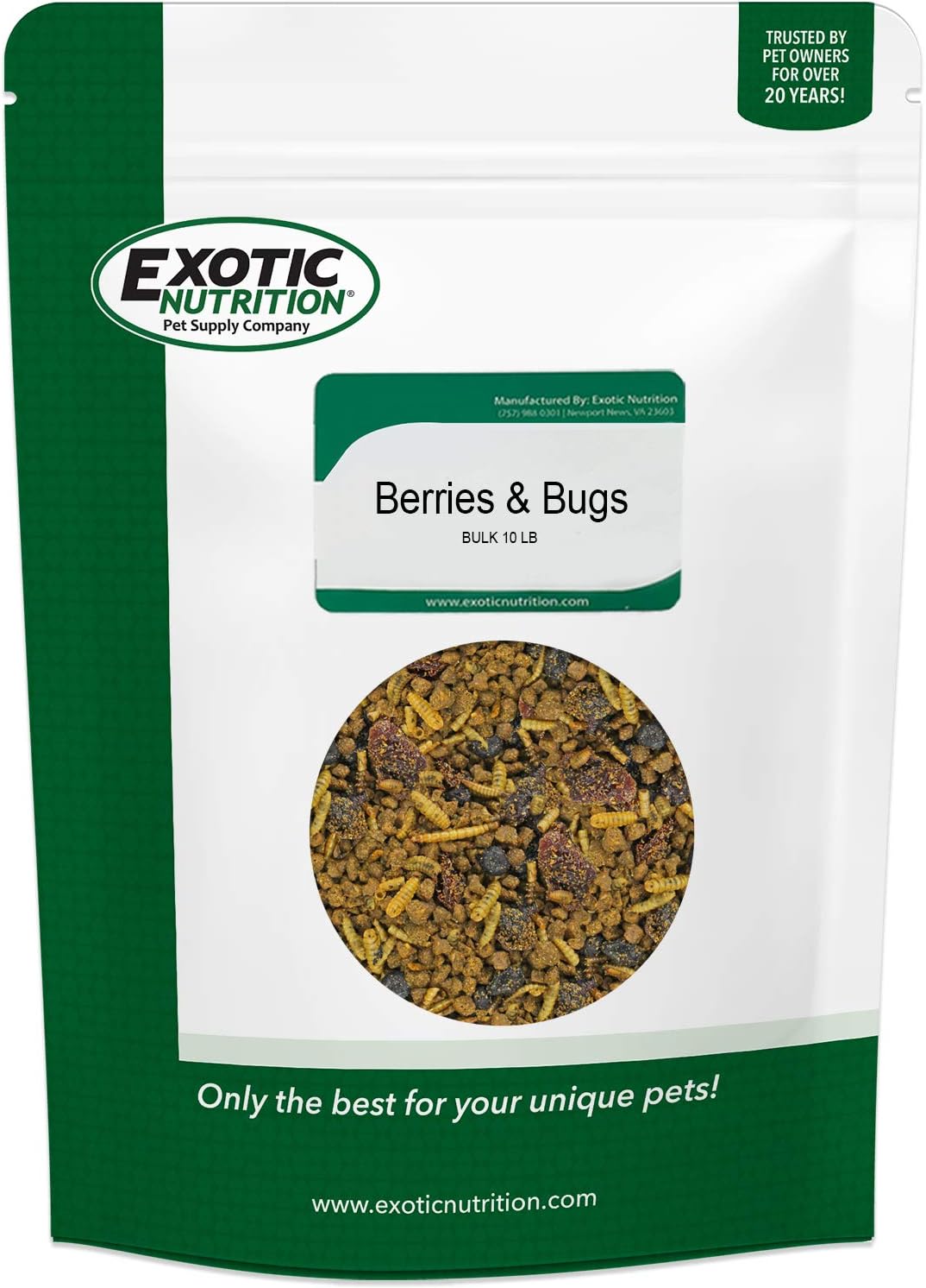 Berries & Bugs (10 lb.) - All Natural High Protein High Fiber Insectivore Diet with Fruit
