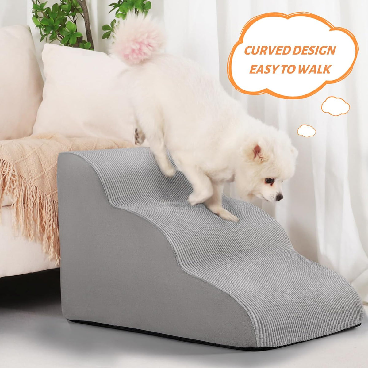 3-Step Dog Ramp and Stairs for Sofa and Chair - Non-Slip Sturdy Pet Steps for Small Dogs and