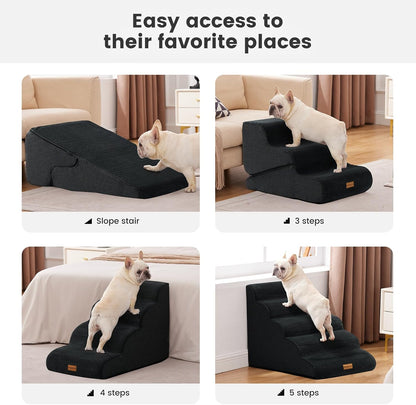 Gardner Pet Dog Stairs for Small Dogs 19.7" H, 4-Step Black Curved Pet Stairs, Dog Steps for High