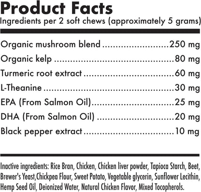 Mushroom Complex Treats for Dogs with Reishi, Shiitake, and Turkey Tail Mushrooms for Cognition and