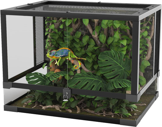 24" X 18" x 18" Reptile Tall Glass Terrarium Rainforest Habitat Double Hinge Door with Screen